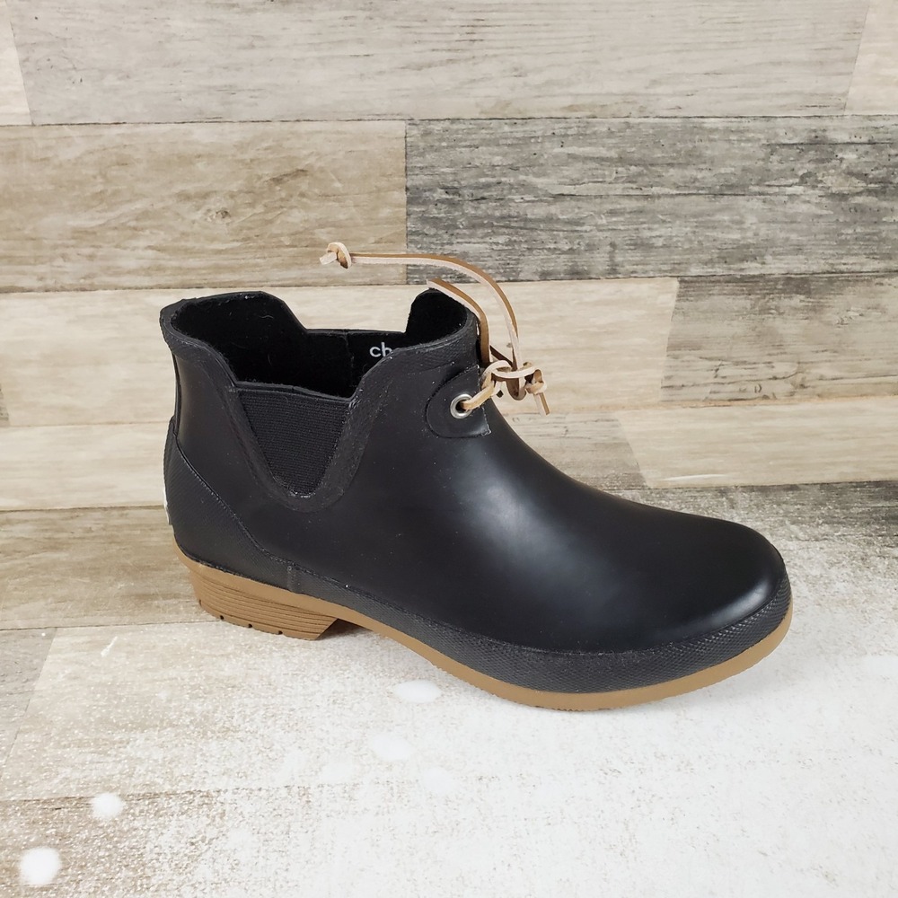 Chooka Downtown Womens Chelsea Rain Boot Sz 8 Black Leather Waterproof Comfort